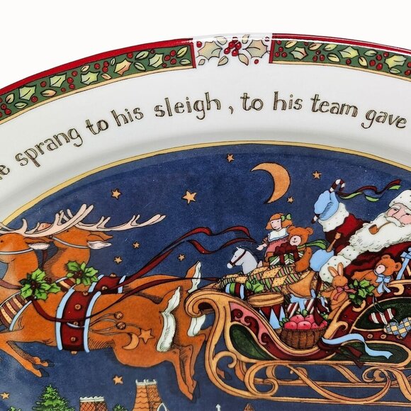 Portmeirion Studio Susan Winget Christmas Story Platter Santa Claus Sleigh Scene - Picture 2 of 7